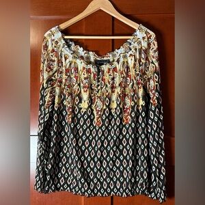 INC International Concepts Black Paisley Mesh Boho Chic Blouse Size Large